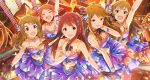  blush brown_hair dress group idolmaster idolmaster_million_live! idolmaster_million_live!_theater_days kousaka_umi long_hair miyao_miya oogami_tamaki red_eyes smile tanaka_kotoha tokoro_megumi 