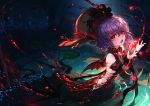  1girl bat_wings blood commentary_request hat hat_removed headwear_removed multiple_girls open_mouth purple_hair red_eyes remilia_scarlet ribbon short_hair solo tagme the_embodiment_of_scarlet_devil touhou vampire white_hat wings zimajiang 