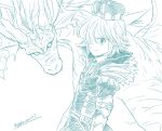  1boy alternate_costume armor crown dragon fur_trim gem greyscale hair_over_one_eye harumiya meliodas monochrome nanatsu_no_taizai smile twitter_username 