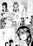  +++ 3girls :3 ^_^ ^o^ ahoge animal braid cat closed_eyes comic commentary_request greyscale hair_between_eyes hair_flaps hairband highres holding holding_spoon kagerou_(kantai_collection) kantai_collection long_hair monochrome multiple_girls munmu-san open_mouth pleated_skirt remodel_(kantai_collection) school_uniform serafuku shigure_(kantai_collection) shiratsuyu_(kantai_collection) shirt short_hair short_sleeves single_braid skirt smile speech_bubble spoon translation_request twintails vest 