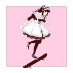  1girl black_footwear closed_eyes dress falling frills full_body maid maid_headdress original ribbon skateboard skirt solo suzushiro_(suzushiro333) wrist_cuffs 