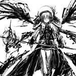  cross mahou_shoujo_lyrical_nanoha mahou_shoujo_lyrical_nanoha_strikers monochrome schwertkreuz sketch staff unso wings yagami_hayate 