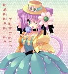  :p candy cat_ears dress flower green_eyes hat kannon_ouji original purple_hair tail tongue 