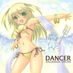  bikini blonde_hair candle dancer dancer_(ragnarok_online) doll green_eyes long_hair miyamae_porin ragnarok_online swimsuit twintails 