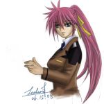  leoheart long_hair mahou_shoujo_lyrical_nanoha mahou_shoujo_lyrical_nanoha_strikers military military_uniform pink_hair ponytail signum sketch uniform 