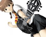  brown_eyes brown_hair dutch_angle guitar instrument necktie school_uniform smile tachibana_midori tachibana_roku twin_braids 