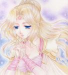  blonde_hair blue_eyes cape final_fantasy final_fantasy_iv long_hair ponytail rosa_farrell solo traditional_media yukiou 