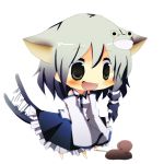  alternate_hair_color animal_ears bad_id blush cat_ears cat_tail chibi fang gradient_hair green_eyes happy kemonomimi_mode kochiya_sanae mouse multicolored_hair open_mouth pasutel purple_hair silver_hair simple_background solo tail tail_wagging touhou 