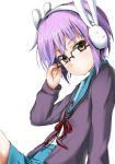  cardigan fujioka_toki glasses lavender_hair nagato_yuki rabbit_headphones school_uniform short_hair suzumiya_haruhi-chan_no_yuuutsu suzumiya_haruhi_no_yuuutsu toki_shirazu 