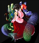 black_hair dragon eastern_dragon hime_cut houraisan_kaguya long_hair long_skirt red_eyes skirt touhou