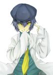  bad_id cabbie_hat hat labcoat long_sleeves oversized_clothes persona persona_4 reverse_trap shirogane_naoto smile umiko_(munemiu) yellow_eyes 