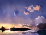  cirno lake scarlet_devil_mansion scenery sky sunset touhou 