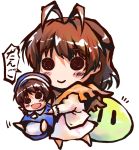  aruru_no_zaki brown_hair chibi child clannad dango dango_daikazoku furukawa_nagisa hat mother_and_daughter okazaki_ushio sailor_dress scarf simple_background smile solid_circle_eyes translated 