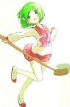  green_hair mop multi nama_(namaiki) nama_(pixiv28782) ribbon robot_ears school_uniform shoes short_hair skirt thigh-highs thighhighs to_heart uwabaki 