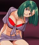  brown_eyes cleavage earrings green_hair haruyama jewelry large_breasts only_you_viva!_cabaret_club solo yoshida_sayuri yoshida_sayuri_(only_you_viva!) 