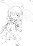  closed_eyes gun handgun kazami_yuuka monochrome natsu_no_koucha open_mouth pistol smile touhou umbrella weapon 