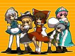  blue_eyes bow braid brown_eyes brown_hair fan hair_bow hair_ribbon hakurei_reimu hat hitodama izayoi_sakuya kirisame_marisa konpaku_youmu konpaku_youmu_(ghost) myon noya perfect_cherry_blossom pink_eyes pink_hair red_eyes ribbon saigyouji_yuyuko sandals short_hair silver_hair socks thigh-highs thighhighs touhou twin_braids witch_hat yellow_eyes 