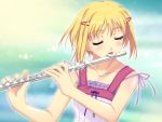  closed_eyes flute instrument kiriya_mahiru murakami_suigun nettai_teikiatsu_shoujo short_hair 