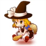  blonde_hair blush braid broom broom_riding chierin hat kirisame_marisa ribbon solo touhou witch_hat yellow_eyes 