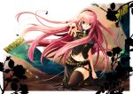  boots elmou headset long_hair megurine_luka midriff navel outstretched_hand petals pink_hair scarf skirt thigh-highs thighhighs very_long_hair vocaloid 