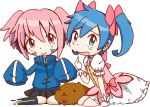  2girls blue_hair capybara-san ene ene_(kagerou_project) kagerou_days kagerou_project kaname_madoka madoka mahou_shoujo_madoka_magica makarii multiple_girls pink_hair 