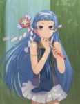  blue_hair blunt_bangs hair_tubes kannagi long_hair nagi paintpixel skirt wand 