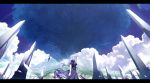  clouds crystal dress highres letterboxed masariro obelisk rod sky tree white_hair 