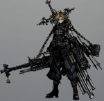  boots cloud_strife dual_wielding final_fantasy final_fantasy_vii gun huge_weapon jpeg_artifacts male moto_murabito scar simple_background solo sword tonberry traditional_media weapon 