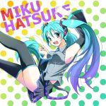  detached_sleeves green_eyes green_hair hatsune_miku headset long_hair necktie open_mouth skirt smile thigh-highs thighhighs twintails unini vocaloid zettai_ryouiki 