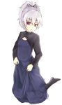  face flat_chest hands kneeling mune pantyhose red_eyes silver_hair yin 