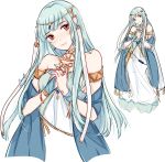  1girl armor bare_shoulders blue_hair blush cape dress fire_emblem fire_emblem:_rekka_no_ken fire_emblem_heroes hair_ornament long_hair looking_at_viewer mamkute nana_(mizukas) ninian red_eyes short_hair simple_background smile solo white_background 