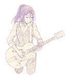 bang_dream! closed_eyes collared_shirt guitar highres instrument music pants playing_instrument plectrum ponytail purple_hair seta_kaoru shinamonneko shirt smile solo vest