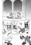  2girls alice_margatroid aozora_market comic dress greyscale hat headband highres long_hair long_sleeves mob_cap monochrome multiple_girls neck_ribbon nightgown patchouli_knowledge ribbon robe short_hair touhou translation_request 