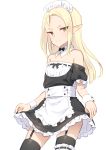  1boy alternate_costume apron blonde_hair crossdressinging dress elf enmaided erik_burton green_eyes highres long_hair looking_at_viewer maid maid_apron maid_headdress male_focus mizuki_eiru_(akagi_kurage) otoko_no_ko pointy_ears pop-up_story skirt_hold smile solo waist_apron 