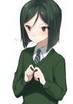  1boy black_hair blush bob_cut fate/grand_order fate/zero fate_(series) green_eyes highres male_focus mizuki_eiru_(akagi_kurage) necktie solo sweatdrop sweater waver_velvet 