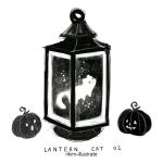  :o artist_name cat english floating glowing greyscale jack-o&#039;-lantern lantern monochrome nadia_kim no_humans original pumpkin simple_background whiskers white_background 