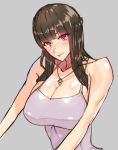  1girl bare_shoulders blush breasts cleavage grey_background highres large_breasts long_hair looking_at_viewer simple_background sketch sleeveless smile solo tank_top violet_eyes wolffeld 