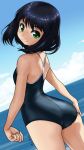  ass black_hair breasts clouds green_eyes ocean original rohitsuka school_swimsuit sky small_breasts smile swimsuit 