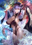 1girl armpits azur_lane bangs bare_shoulders black_swimsuit blush breasts cleavage coat collarbone cowboy_shot crossed_bangs electricity eyebrows_visible_through_hair flower gradient gradient_background graf_zeppelin_(azur_lane) groin hair_between_eyes hair_flower hair_ornament hands_up head_tilt highleg highres impossible_clothes impossible_swimsuit iron_cross jacket_on_shoulders large_breasts long_hair looking_at_viewer machinery messy_hair navel navel_cutout off_shoulder one-piece_swimsuit parted_lips petals red_eyes rigging see-through sidelocks signature signo_aaa silver_hair simple_background skindentation smile solo stomach swimming swimsuit taut_clothes taut_swimsuit thighs very_long_hair 