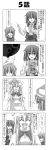  4koma absurdres ascot book bow cape closed_eyes comic greyscale hair_between_eyes hat highres holding holding_book index_finger_raised kazami_yuuka letty_whiterock lily_white long_hair long_sleeves luna_child monochrome open_mouth rappa_(rappaya) shirt smile star_sapphire sunny_milk sweatdrop tanned_cirno thought_bubble touhou translation_request vest wriggle_nightbug 