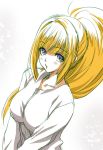  1girl :o bangs big_hair blonde_hair blush breasts eyebrows_visible_through_hair gundam gundam_tekketsu_no_orphans impossible_clothes impossible_shirt kudelia_aina_bernstein large_breasts lips long_hair long_sleeves looking_at_viewer mitarashi_kousei shirt sidelocks simple_background sketch solo upper_body violet_eyes white_background 