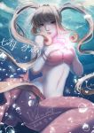  1girl absurdres blonde_hair bra eyebrows_visible_through_hair highres long_hair looking_at_viewer mermaid mermaid_melody_pichi_pichi_pitch monster_girl nanami_lucia pegazora pink_bra shell_necklace underwear 