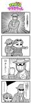  1boy 2girls 4koma :3 arm_up bangs bkub character_request clenched_hand coat comic crossed_arms emphasis_lines eyebrows_visible_through_hair fedora greyscale hair_ornament hat highres idolmaster idolmaster_xenoglossia ip_police_tsuduki_chan long_hair mask monochrome multiple_girls necktie ponytail saigo_(bkub) shirt short_hair shouting simple_background speech_bubble suspenders sweatdrop talking tape_measure translation_request tsuduki-chan two-tone_background two_side_up 