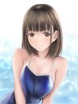  1girl anegasaki_nene blue_swimsuit brown_eyes brown_hair collarbone long_hair looking_at_viewer love_plus mole mole_under_eye nannacy7 school_swimsuit solo swimsuit upper_body white_background 