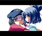  2girls blue_eyes blue_hair finger_in_mouth hair_ornament hair_rings hair_stick hammer_(sunset_beach) hat kaku_seiga letterboxed miyako_yoshika multiple_girls ofuda outstretched_arms short_hair smile star tongue tongue_out touhou upper_body zombie_pose 