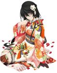  1girl artist_request black_choker black_hair choker japanese_clothes kimono long_hair looking_at_viewer official_art ponytail solo tales_of_(series) tales_of_berseria velvet_crowe very_long_hair white_background yellow_eyes 