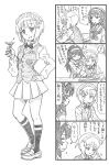  ! 2girls 4koma bangs bbb_(friskuser) blunt_bangs bow bowtie closed_eyes cocktail_glass comic commentary_request counter cup cutlass_(girls_und_panzer) drinking_glass girls_und_panzer hand_on_hip highres holding holding_pencil long_hair long_sleeves maid_headdress monochrome multiple_girls notebook ooarai_school_uniform open_mouth pencil pleated_skirt pointing reizei_mako school_uniform serafuku shoes skirt smile socks spoken_exclamation_mark sweatdrop translation_request vest writing 