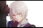  1boy aoi_(xxxaoi) artist_name dated fire_emblem fire_emblem_echoes:_mou_hitori_no_eiyuuou gloves kliff_(fire_emblem) male_focus open_mouth red_eyes simple_background solo white_background white_hair 