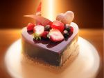  blueberry blurry cake depth_of_field dessert food fruit heart highres no_humans nyanmaru original plate strawberry 