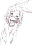  1girl animal_ears azuki_akizuki furry glasses hands_together long_hair low_twintails monochrome original rabbit_ears shirt sketch sleeveless sleeveless_shirt solo twintails v_arms 